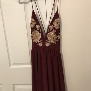 burgundy beaded maxi dress